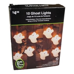 10 Walmart Halloween Plastic Ghost Lights Indoor Outdoor String to String 6 Feet